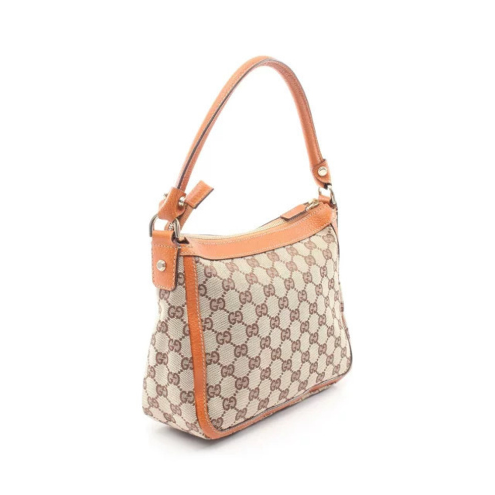 Gucci GG Beige Bag Cream Canvas Shoulder Brown Leather Cream Brown